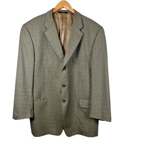 Joseph‎ Abboud Blazer 100% WOOL Geometric Check Brown Jacket Sport Coat 44R